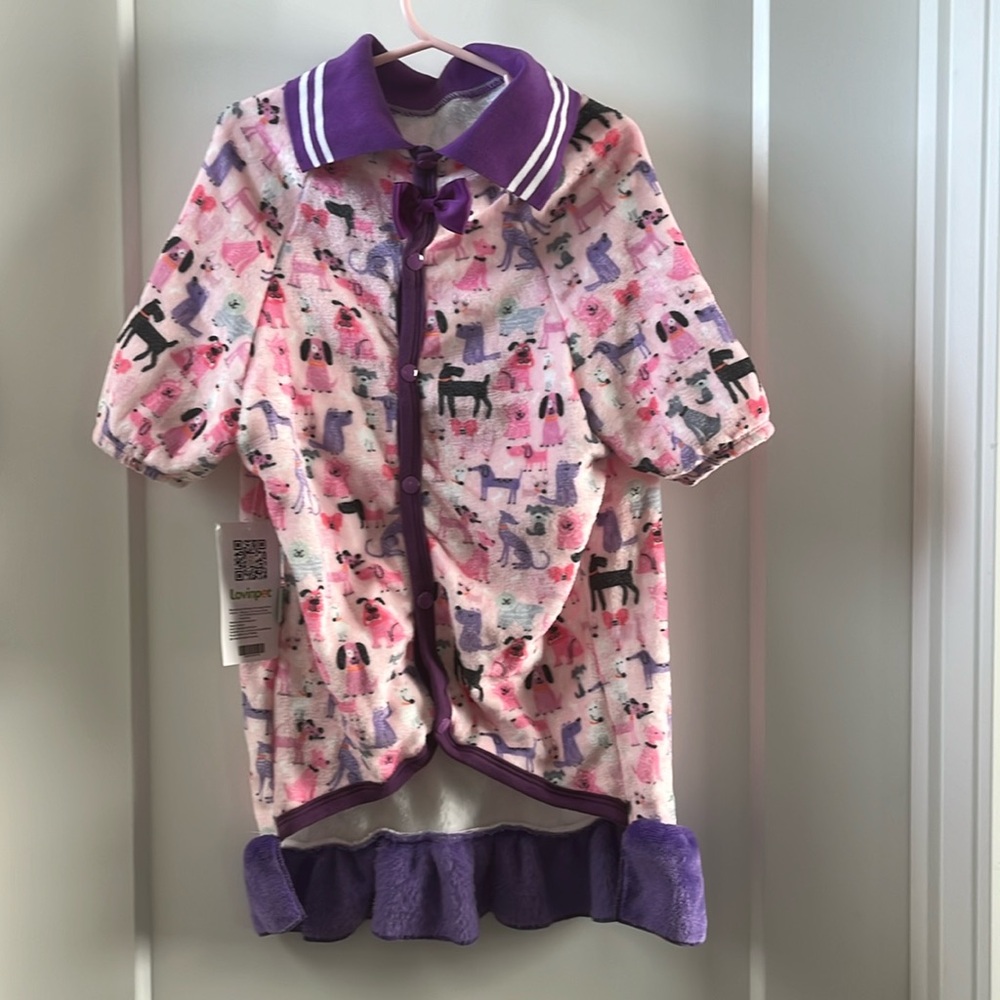 Dog Sweater Shirt Flannel with bow and collar, button-down front, size XL